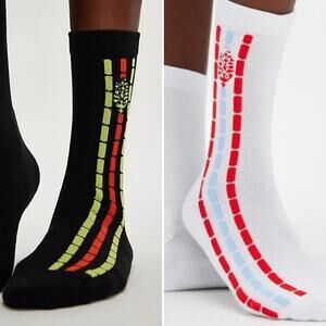 Free People Fast Lane Crew Socks Bundle of 2 Pairs White and Black NEW